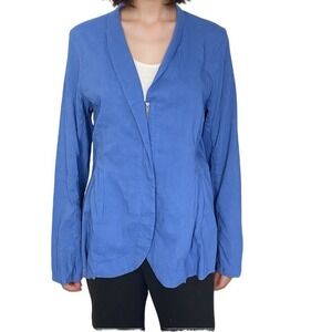 Eileen Fisher Jacket Sz L Blue Lightweight Organic Linen Blend Zip Closure